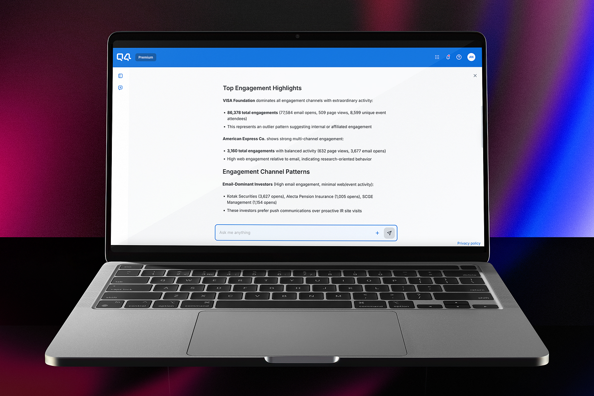 A laptop showing a chat with Q